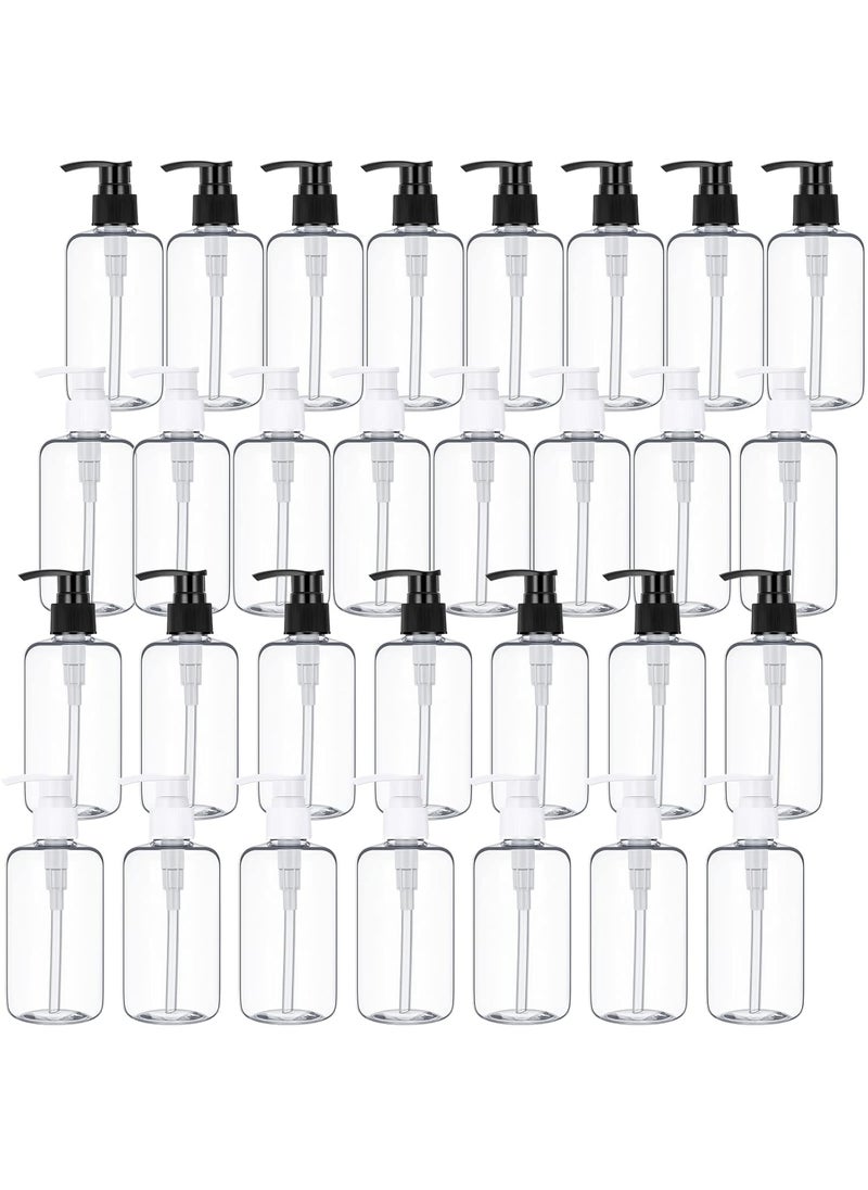 Eccliy 30 Pack 8 oz Clear Empty Lotion Bottles Plastic Pump Bottles Hand Dish Dispenser Round Containers Refillable Container Black White Pumping for Shampoo Conditioner Body Wash Cream Liquid Soap