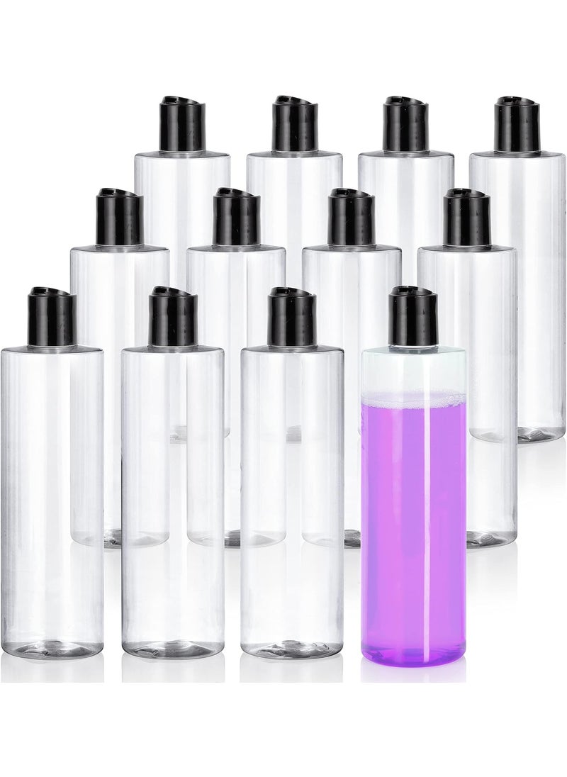JUVITUS (12 pack) 16 oz Clear Cylinder PET Plastic Bottles with Disc Cap Lid