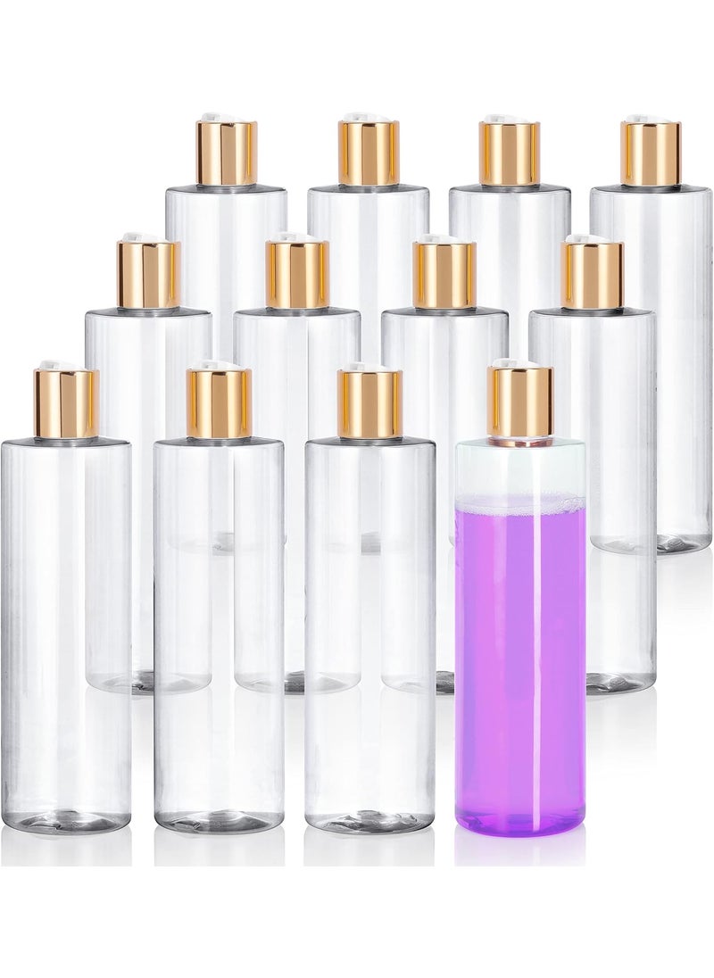 JUVITUS 16 oz / 500 ml Clear Professional Cylinder PET Plastic Bottles (BPA Free) with Gold Disc Cap Lid (12 pack)