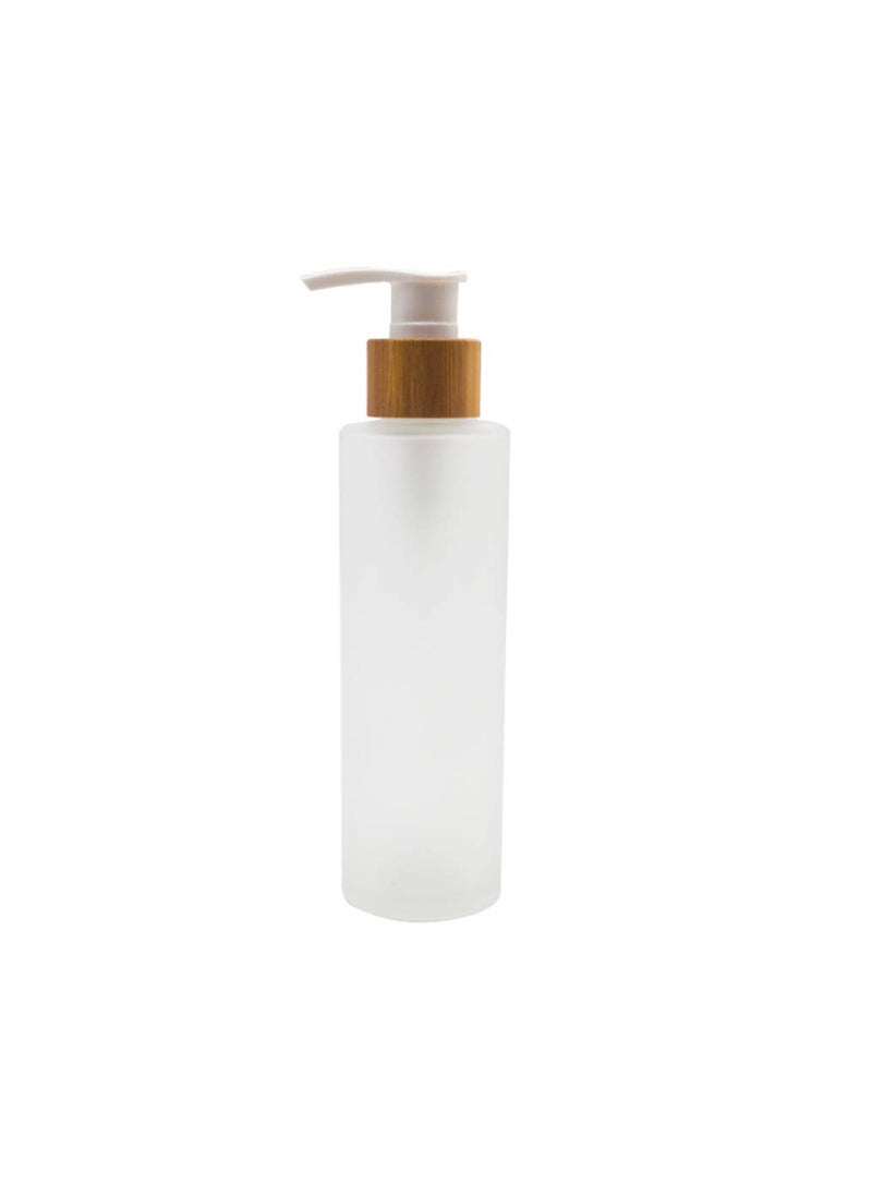 1 PC 120ml/4oz Refillable Translucent Frosted Glass Travel Lotion Pump Bottle Lotion Dispenser Toiletries Bottle Cosmetic Container Jar Pot Vial with Bamboo Pump for Essence Emulsion Cream etc