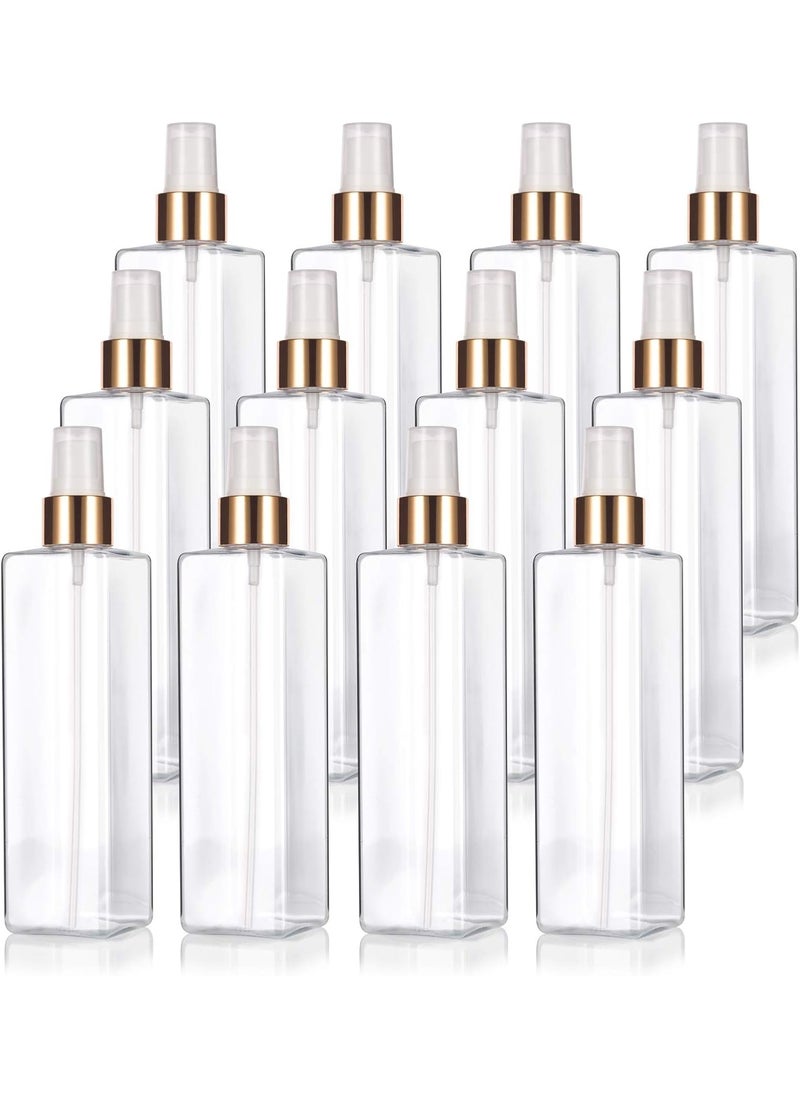 JUVITUS 8 oz Clear Plastic PET Square Bottle with Gold Mist Spray (12 pack)