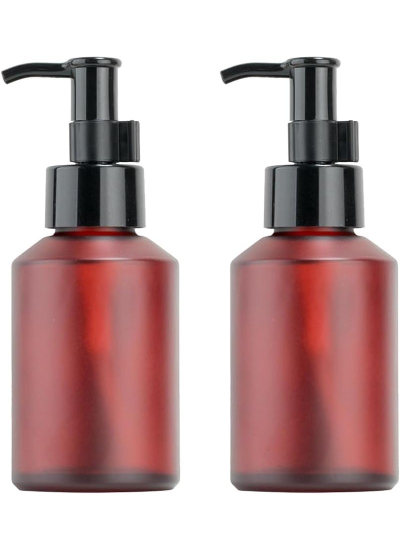 2Pcs 60ml/2oz Empty Frosted Glass Wine Red Lotion Pump Bottles with Black Lock Pump Top Refillable Travel Soap Dispenser Cosmetic Press Bottle Containers for Essence Shampoo