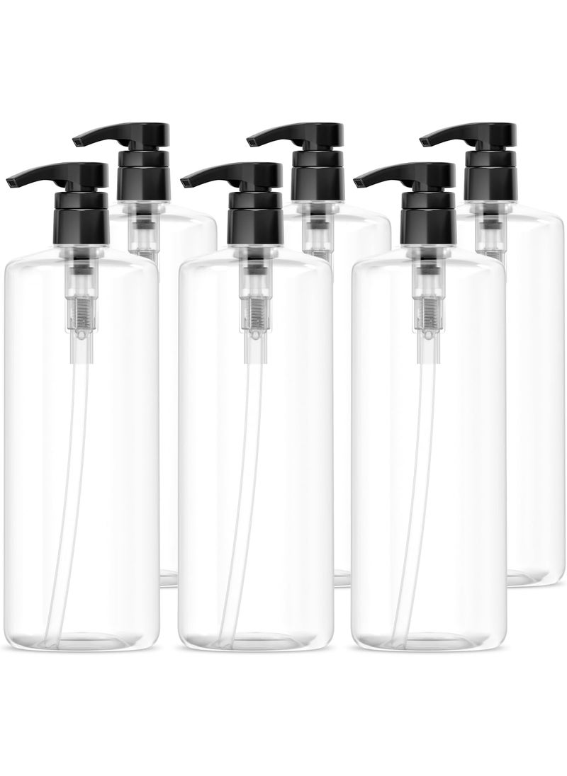 Bar5F Empty Shampoo Bottles with Pumps (32oz/1Liter/Large) BPA-Free PETE1 Plastic Bottle Crystal-Clear (Pack of 6)