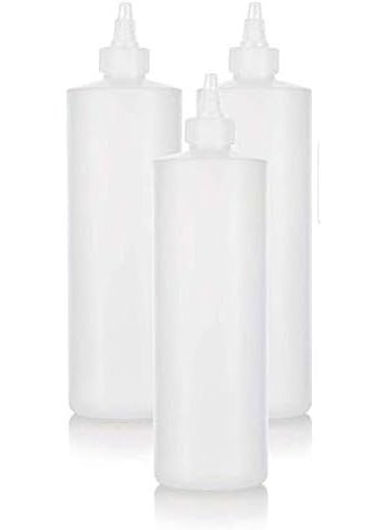 JUVITUS 16 oz Twist Top Spout Natural Clear Refillable Plastic Squeeze Bottle (3 pack)