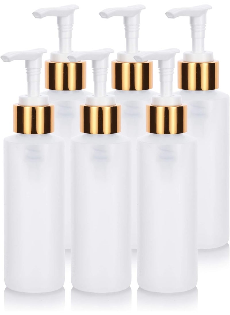 4 oz / 120 ml Clear Natural Large Refillable Plastic Squeeze Bottle with Gold Lotion Pump Dispenser (6 Pack)