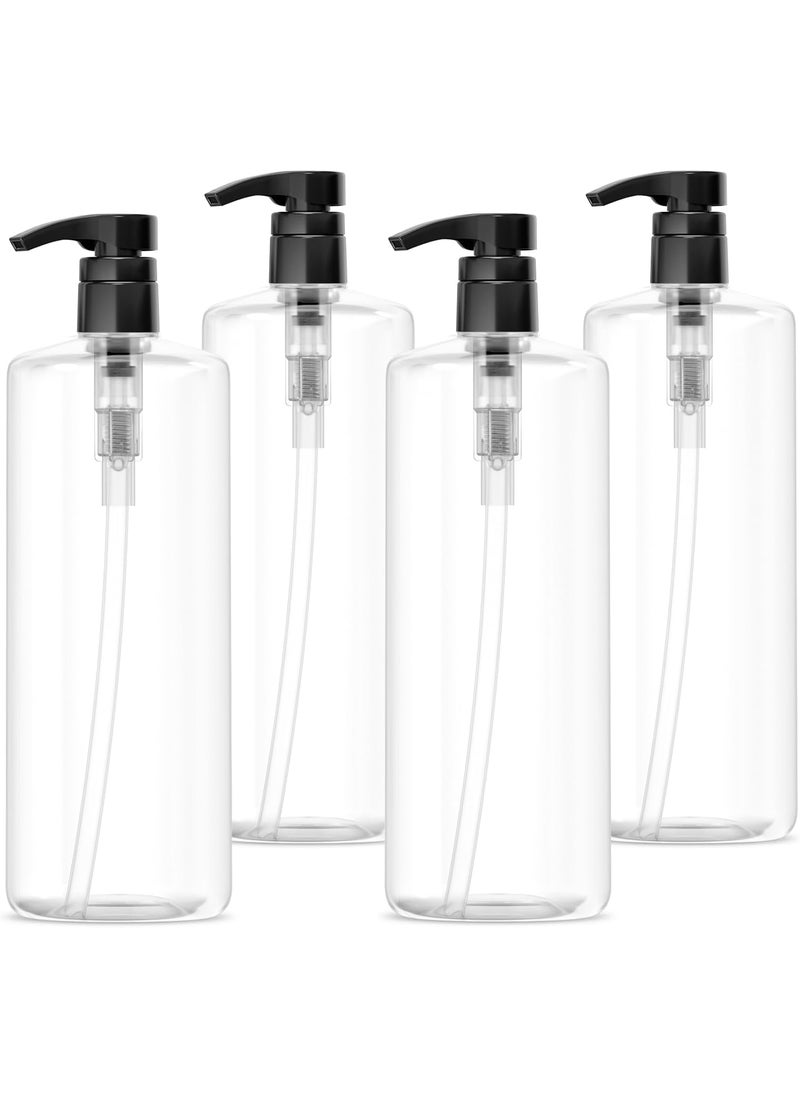 Bar5F Empty Shampoo Bottles with Pumps (32oz/1Liter/Large) BPA-Free PETE1 Plastic Bottle Crystal-Clear (Pack of 4)