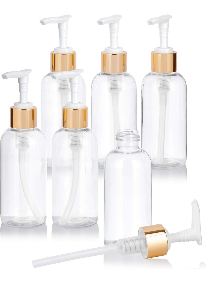 JUVITUS 4 oz / 120 ml Clear Plastic PET Boston Round Bottle (BPA Free) with Gold Lotion Pump (6 pack)