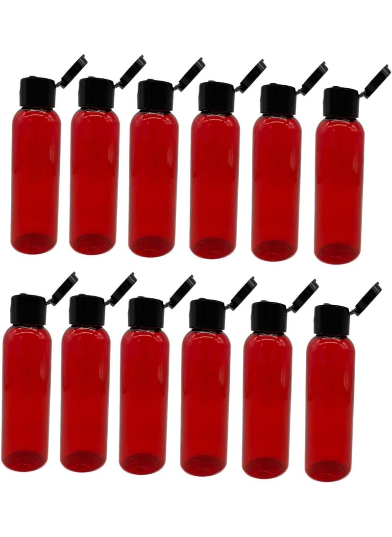 Natural Farms 2 oz Red Cosmo BPA FREE - Cosmo Bottles - 12 Pack Empty Refillable Containers - Essential Oils - Hair | Black Snap Caps - Made in the USA