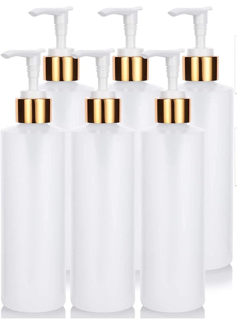8 oz Clear Natural Refillable Plastic Squeeze Bottle with Gold Lotion Pump Dispenser (6 Pack)
