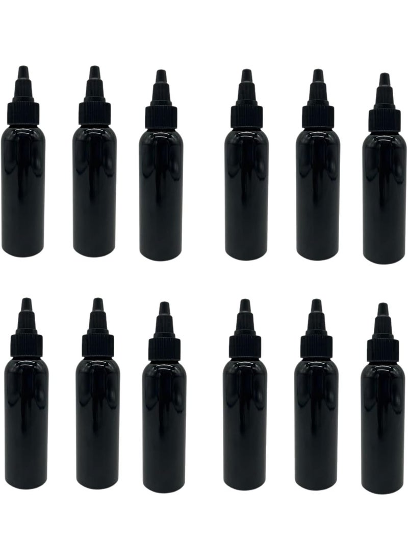 Natural Farms 2 oz Black Cosmo Plastic Bottles -12 Pack Empty Bottle Refillable - BPA Free - Essential Oils - Aromatherapy | Black Twist Top Cap - Made in the USA