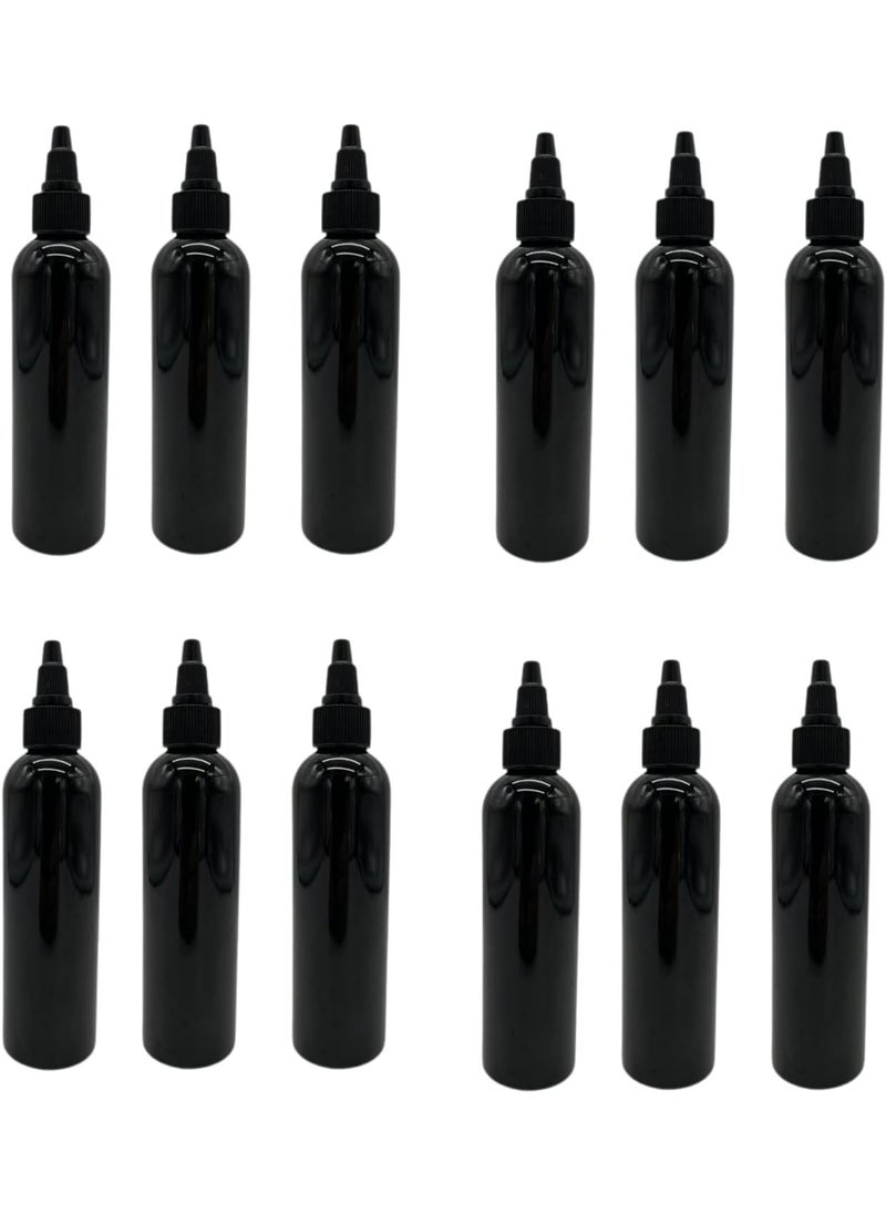 Natural Farms 4 oz Black Cosmo Plastic Bottles -12 Pack Empty Bottle Refillable - BPA Free - Essential Oils - Aromatherapy | Black Twist Top Cap - Made in the USA