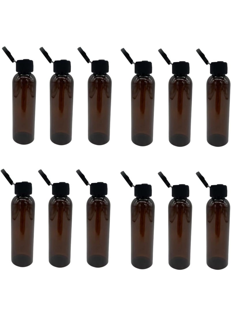 Natural Farms 4 oz Amber Cosmo Plastic Bottles -12 Pack Empty Bottle Refillable - BPA Free - Essential Oils - Aromatherapy | Black Flip Top Snap Cap - Made in the USA