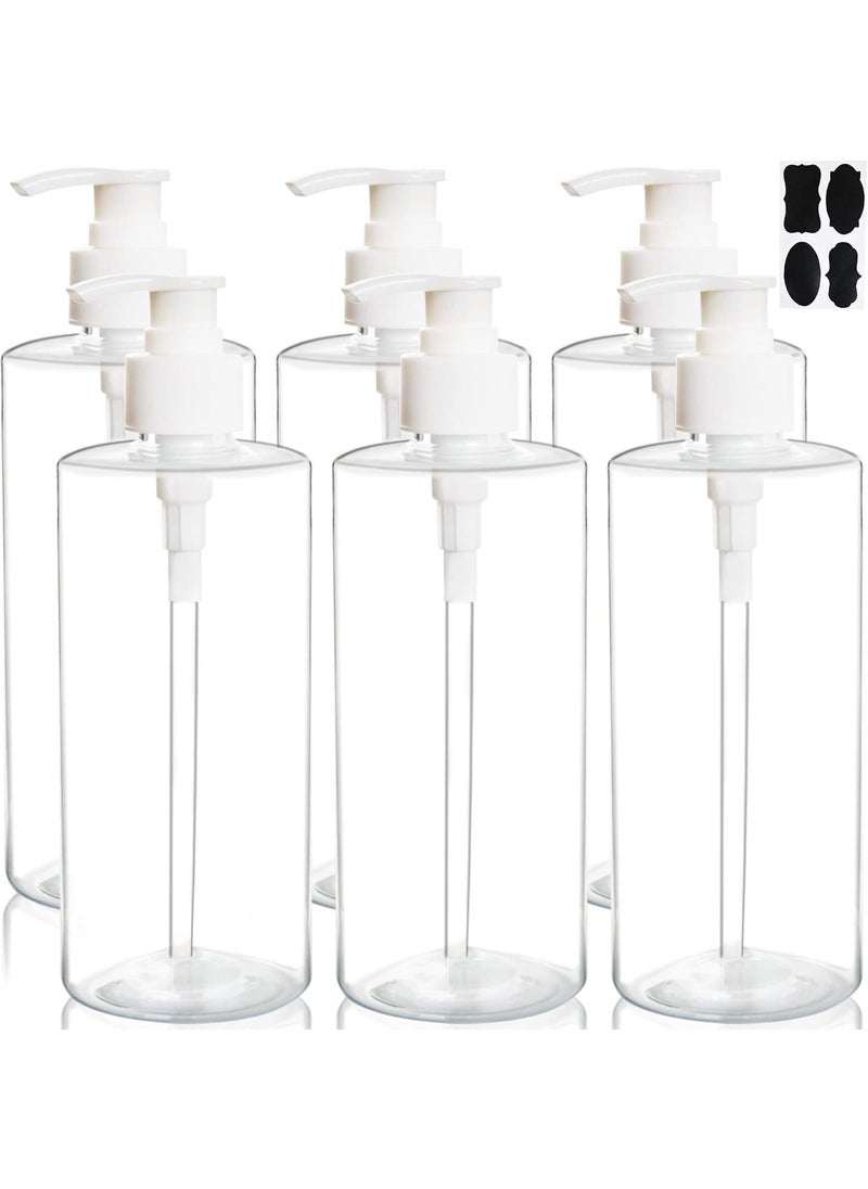 Youngever 6 Pack Clear Plastic Pump Bottles 16 Ounce, Empty Pump Bottles for Shampoo, Pump Bottles Bottles for Cleaning Solutions