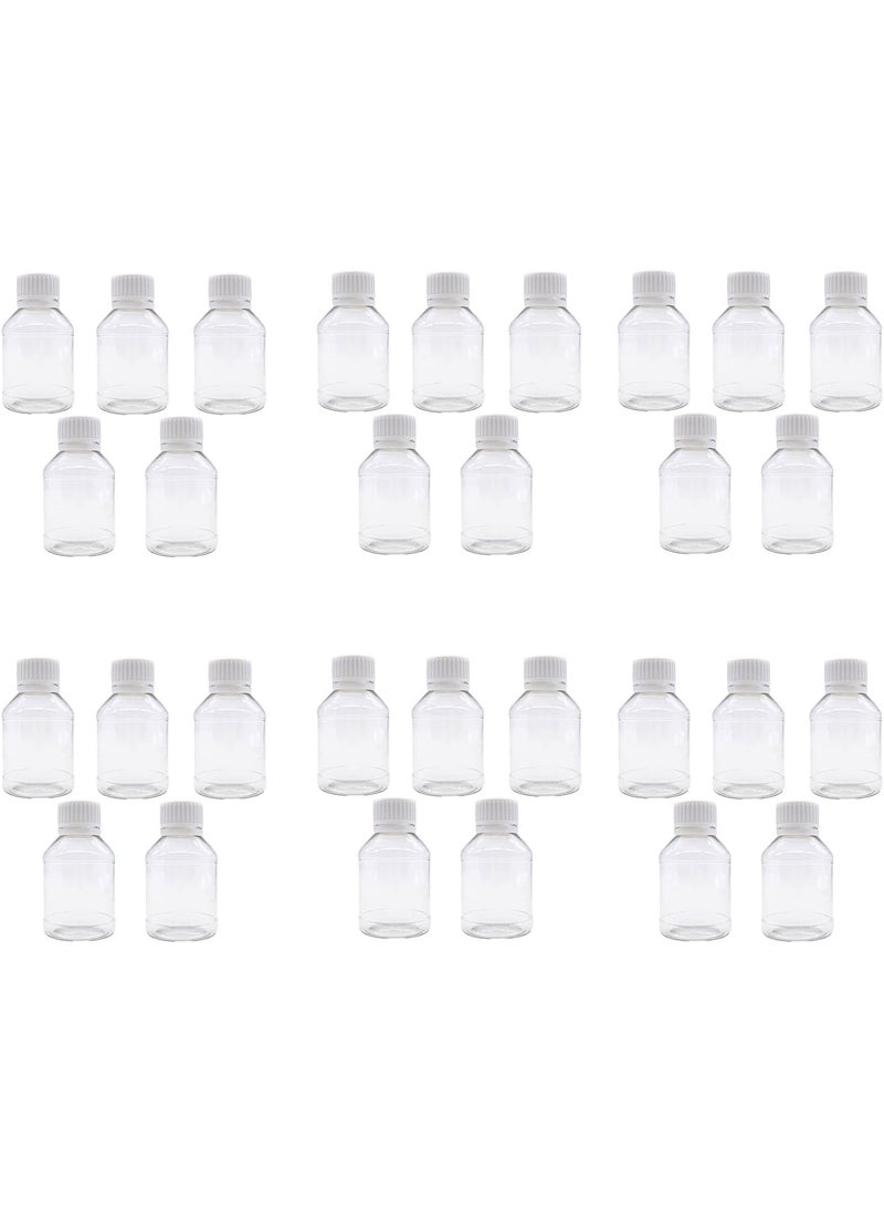 TRENDBOX Pack of 30-100ml Clear Empty PET Mini Storage Bottles Hard Plastic Durable Turn Screw Cover Cap Round Filling Liquid Rhinestones Water Container