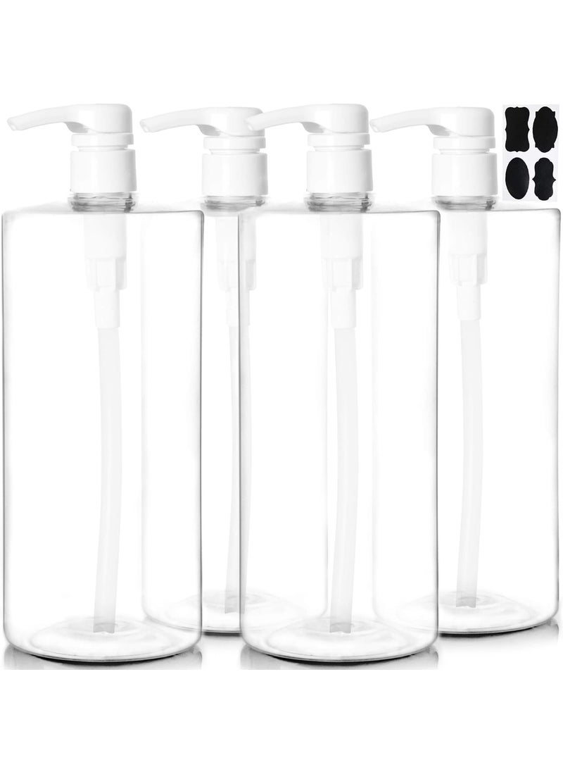 Youngever 4 Pack Pump Bottles for Shampoo 32 Ounce (1 Liter), Empty Shampoo Pump Bottles, Plastic Cylinder with Lockdown-Leak Proof-Pumps (White Pump)
