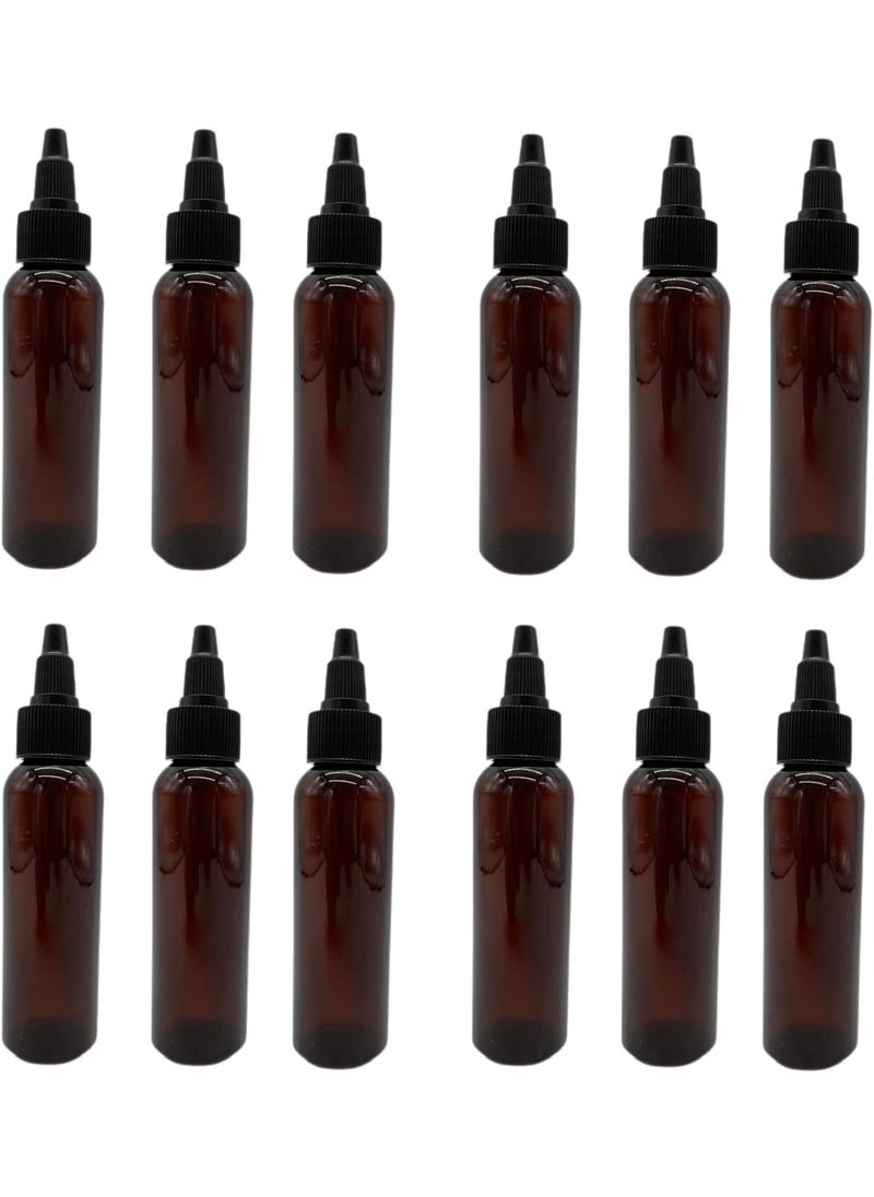 Natural Farms 2 oz Amber Cosmo Plastic Bottles -12 Pack Empty Bottle Refillable - BPA Free - Essential Oils - Aromatherapy | Black Twist Top Cap - Made in the USA