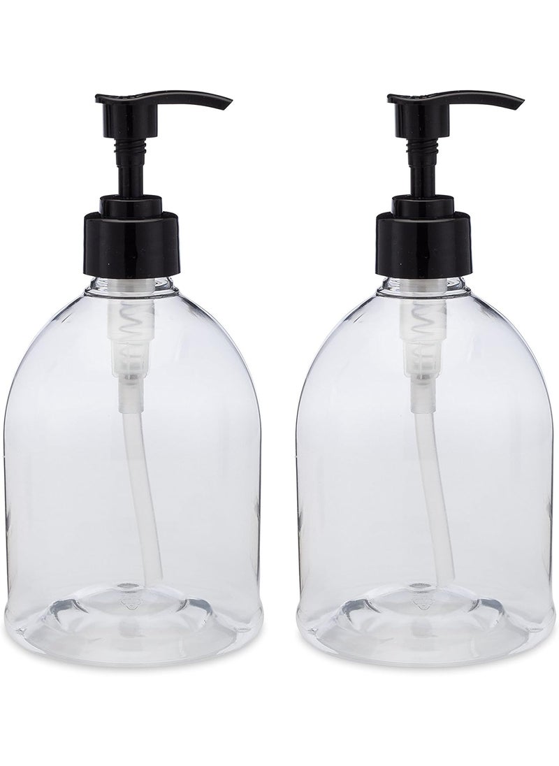 (2 Pack) Earth's Essentials Versatile 16 Ounce Refillable Designer Pump Bottles. Excellent Liquid Hand Soap, Homemade Lotion, Shampoo and Massage Oil Dispensers. Shatterproof PET Plastic.