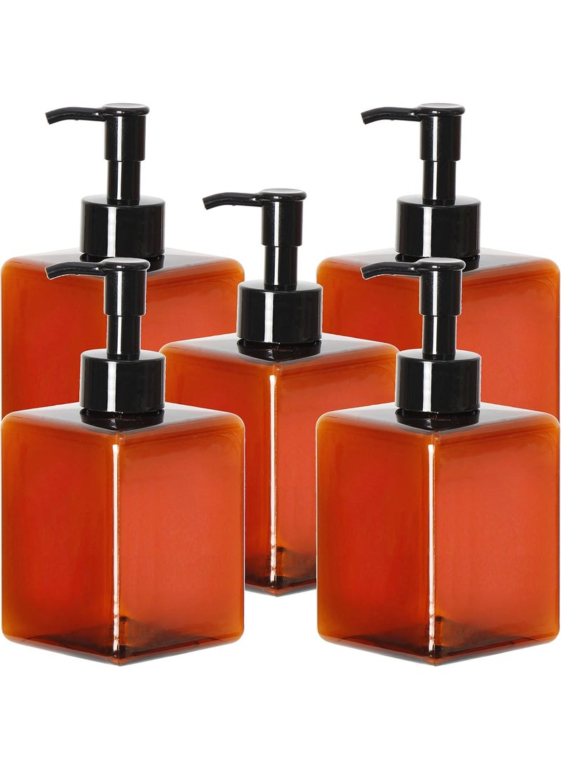 Youngever 5 Pack Amber Plastic Square Pump Bottles, Refillable Plastic Pump Bottles for Dispensing Lotions, Shampoos (360ML)