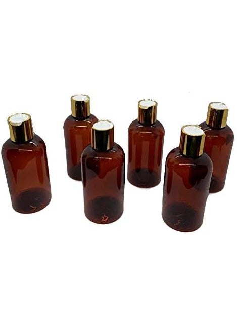 Empty Amber Boston Plastic Bottles -6 pack- Squeezable - BPA Free - Shampoo, Lotion, Antibacterial Liquid (8oz)