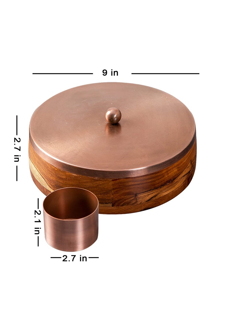 nestroots Masala Box Chapati Box & Basket for kitchen storage| Wooden spice jar with casserole roti box and fruit basket combo (copper)