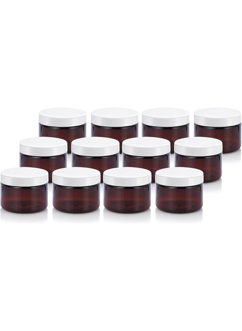 (12 pack) 3 oz Amber PET Plastic Refillable Jar with White Lid