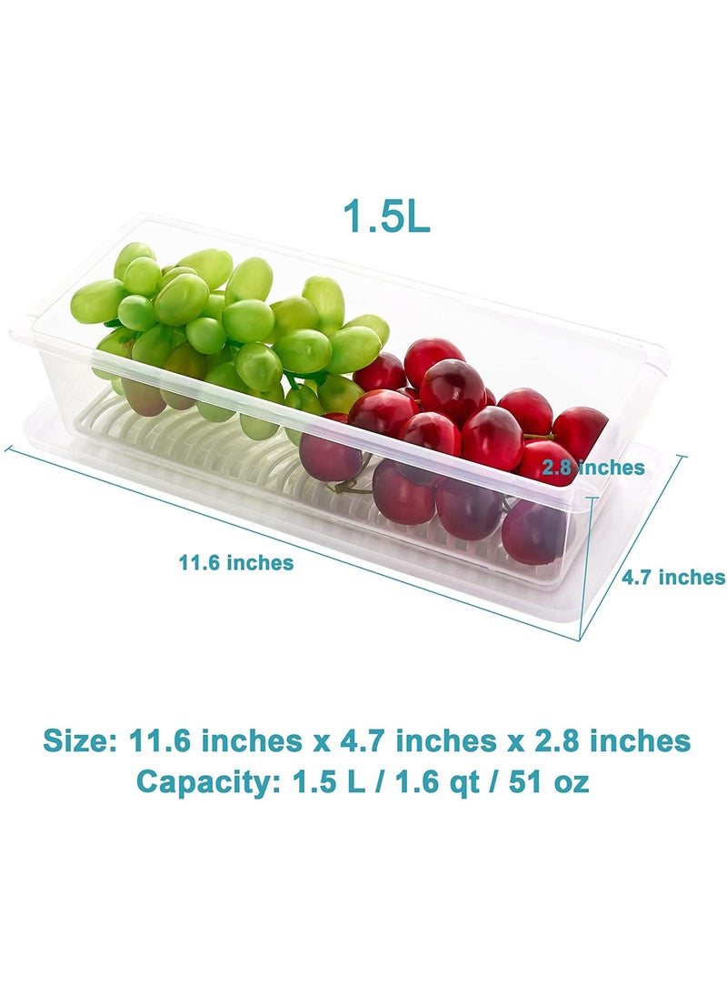 RYLAN Fridge Storage Boxes Pack of 2 Food Storage Container, Fridge Organizer Case With Removable Drain Plate Stackable Freezer Storage Containers Keep Fresh For Storing Fish, Meat, Vegetables 1500 ML