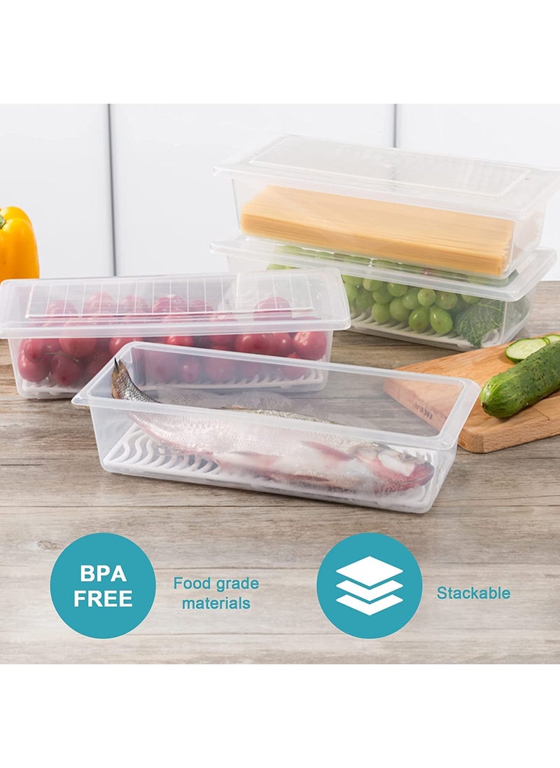 RYLAN Fridge Storage Boxes Pack of 2 Food Storage Container, Fridge Organizer Case With Removable Drain Plate Stackable Freezer Storage Containers Keep Fresh For Storing Fish, Meat, Vegetables 1500 ML