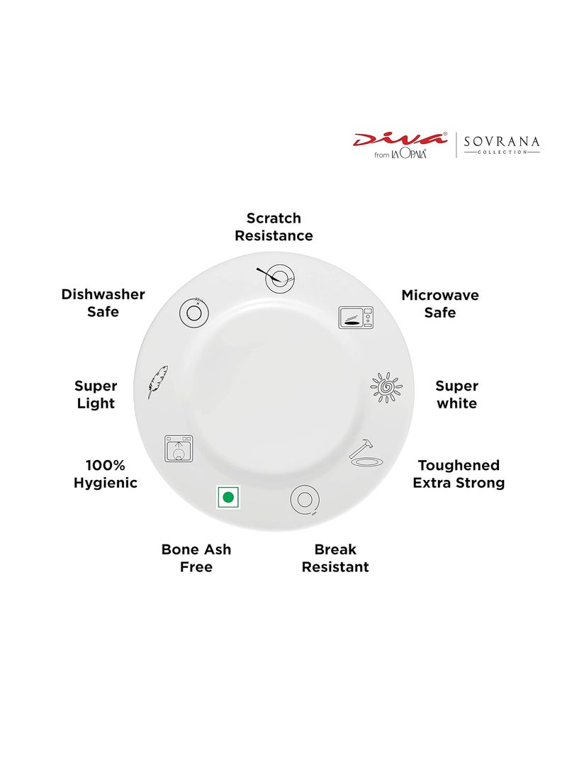 La Opala Diva Sovrana Collection Opal Glass Crockery | for Family of 6 | Dinner Set 35 pcs Moroccan Gold | Plates & Bowls for Dining | Microwave Safe | 100% Vegetarian | Extra Strong | Light & White