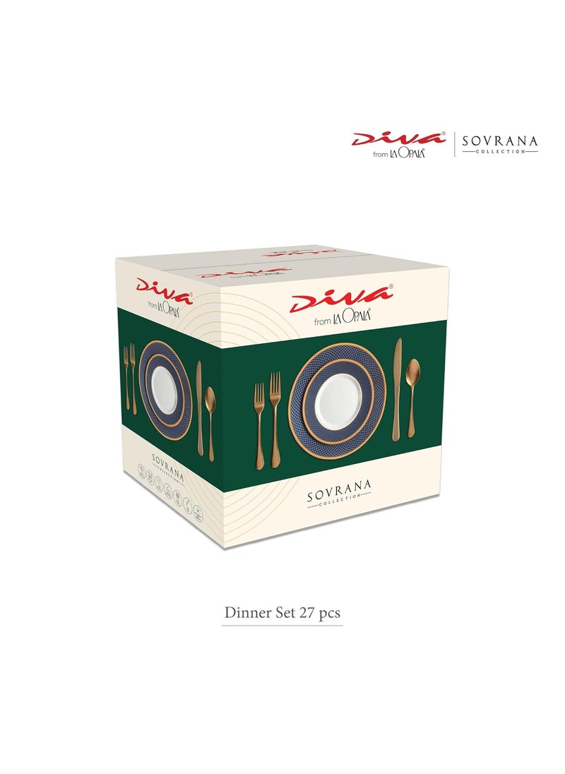 La Opala Diva Sovrana Collection Opal Glass Crockery | for Family of 6 | Dinner Set 27 pcs Anassa Red | Plates & Bowls for Dining | Microwave Safe | 100% Vegetarian | Extra Strong | Light & White