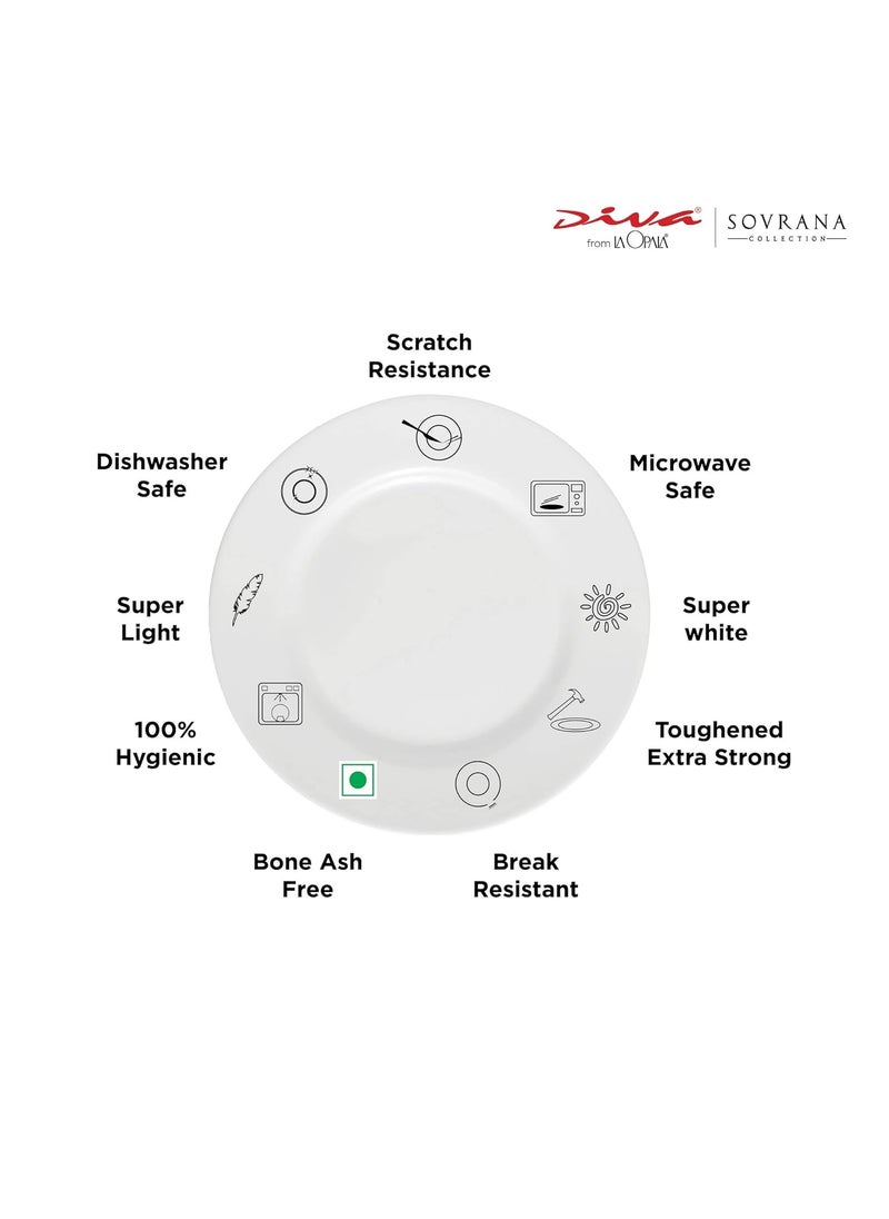 La Opala Diva Sovrana Collection Opal Glass Crockery | for Family of 6 | Dinner Set 27 pcs Anassa Red | Plates & Bowls for Dining | Microwave Safe | 100% Vegetarian | Extra Strong | Light & White