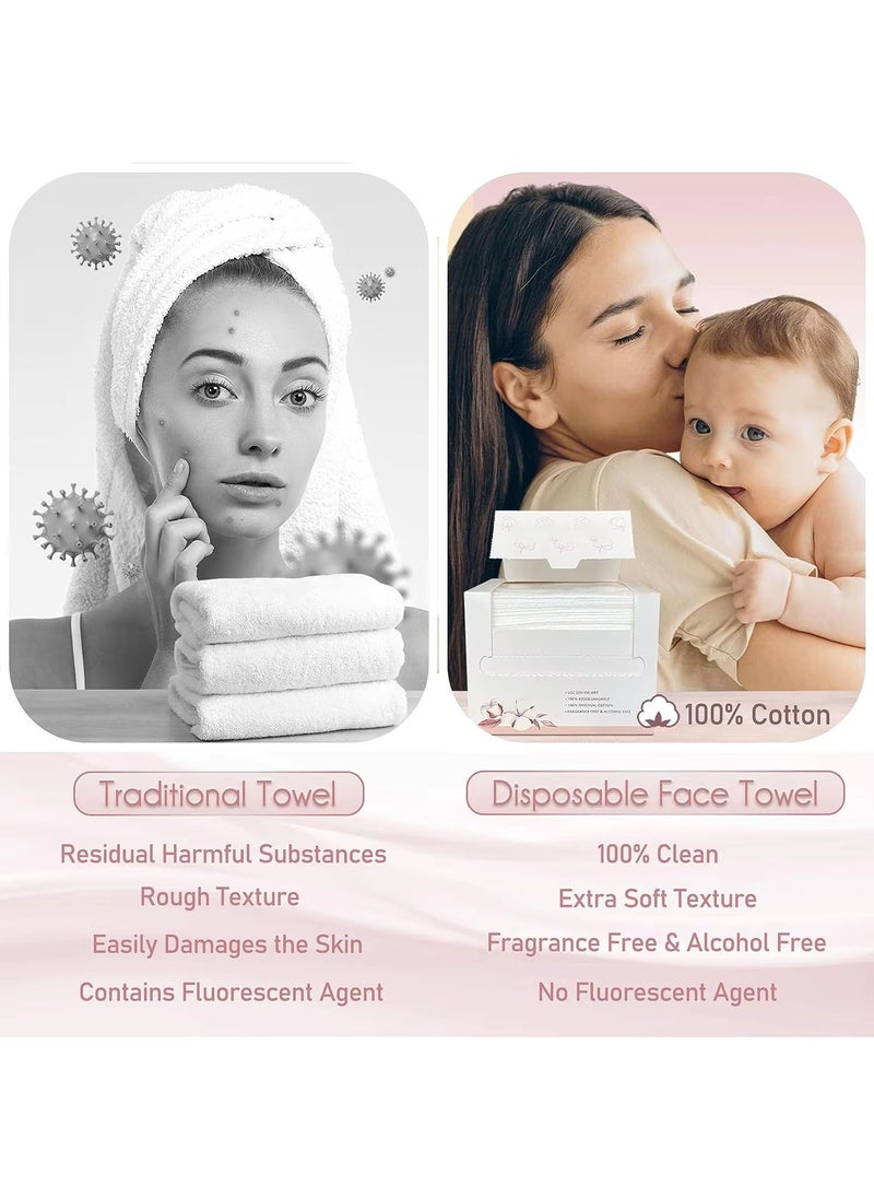 Face Towels, 25cm*30cm Ultra Thick Gentle Exfoliation Disposable Face Towelette, Biodegradable Makeup Remover Dry Wipes, Super Soft Clean Facial Towels Wash Cloth for Sensitive Skin,100 Count,2 Pack