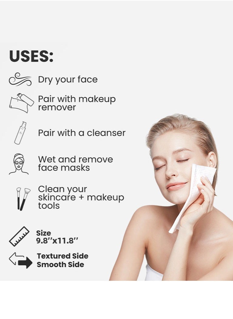 Face Towels, 25cm*30cm Ultra Thick Gentle Exfoliation Disposable Face Towelette, Biodegradable Makeup Remover Dry Wipes, Super Soft Clean Facial Towels Wash Cloth for Sensitive Skin,100 Count,2 Pack