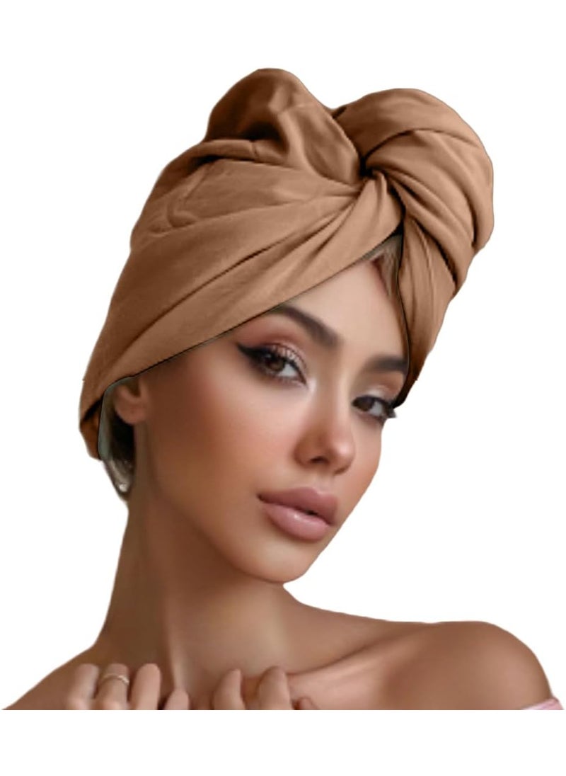 Hair Plopping Towel, Pure TShirt Cotton - Plop Wrap for Drying Wet Curls - Cap Ideal forWomen, Girls and Kids - Quick Dry Head Turban and Super Absorbent Anti Frizz Curly HairAccessories (Cappuccino)