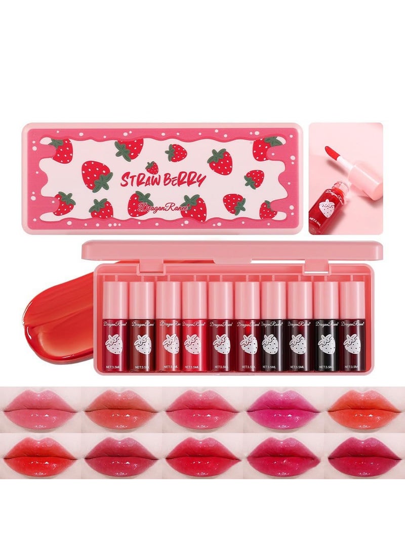 MYUANGO 10 Colors Lip Tint, Color Tinted Lip Stain, Moisturizing Lip Balm Liquid Lipstick Makeup Hydrating Long Lasting Lip Gloss (Strawberry)