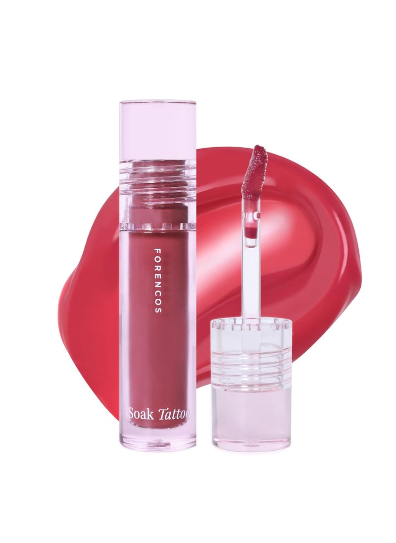 FORENCOS Soak Vegan Lip Tint/Stain, Water Gel Formula, Weightless & Non-sticky Finish, Vivid Color, Smudge-proof, Cruelty-Free, Korean Makeup, Waterproof, 0.11 oz (10 Atti)