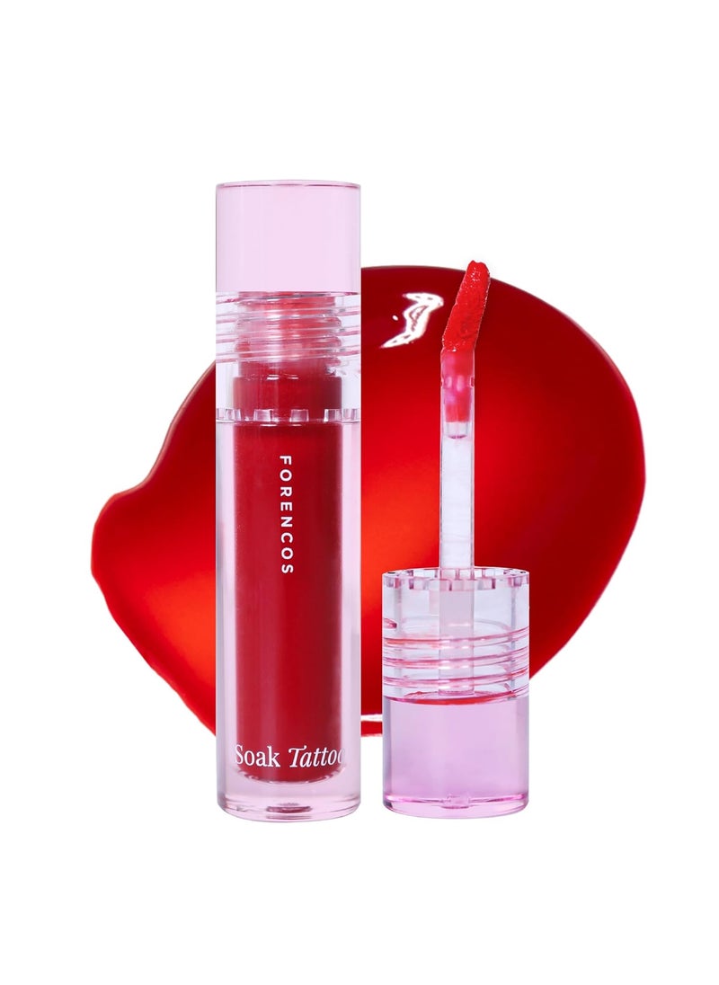 FORENCOS Soak Vegan Lip Tint/Stain, Water Gel Formula, Weightless & Non-sticky Finish, Vivid Color, Smudge-proof, Cruelty-Free, Korean Makeup, Waterproof, 0.11 oz (16 Bon Bon)