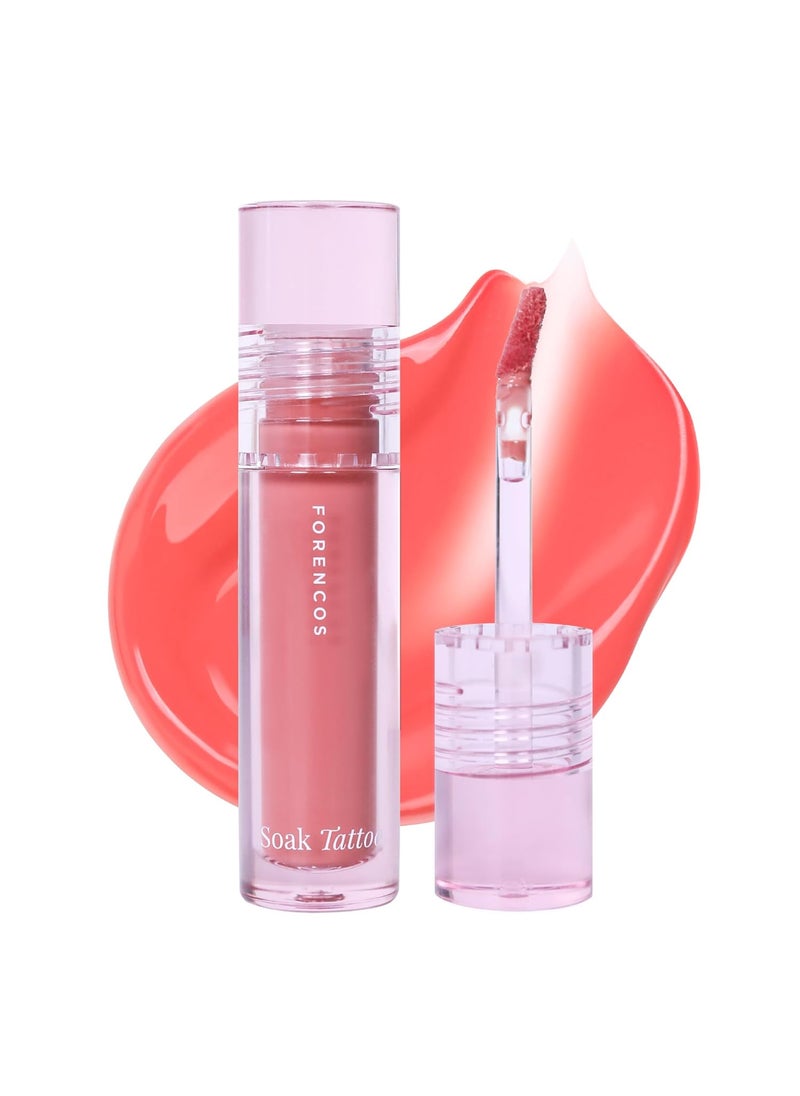 FORENCOS Soak Vegan Lip Tint/Stain, Water Gel Formula, Weightless & Non-sticky Finish, Vivid Color, Smudge-proof, Cruelty-Free, Korean Makeup, Waterproof, 0.11 oz (01 Elodie)