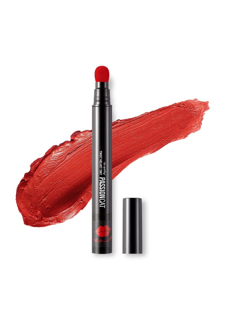 Long Lasting Lip Stain for Lips and Cheek Tint | High Pigment Color | lightweight Matte Finish | Weightless | Full Coverage | Twist Velvet Tint #4 (No.4)