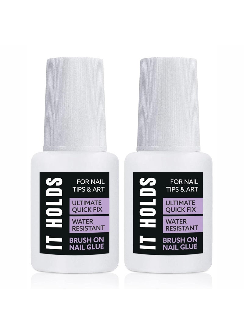 Brush On Nail Glue for Press On Nails 2-PK, Extra Strong Nail Glue for Acrylic Nails, Waterproof Nail Glue for Fake Nails Long Lasting Nail Glue, Professional Nail Glue for Nail Tips (8ml) (Pack of 2)