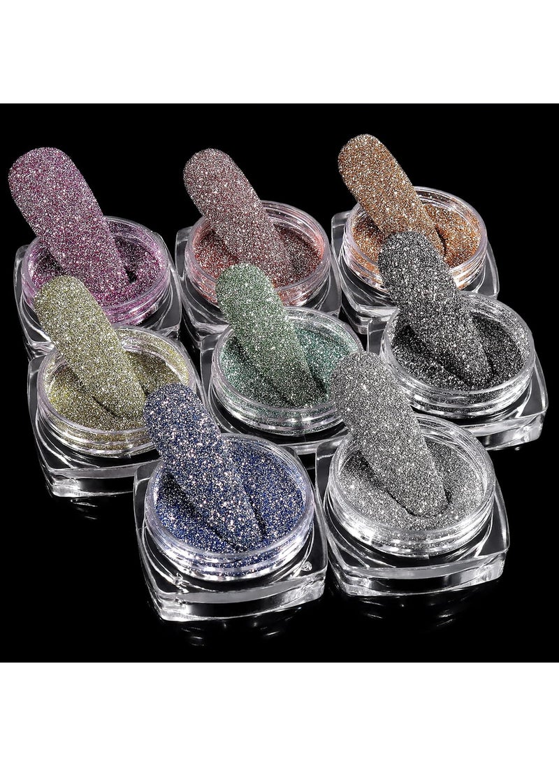 Laza 8 Colors Korea Diamond Nail Powder Sparkling Crystal Glitter Holographic Nail Dust Laser Silver Bright Shining Flakes for Acrylic Nails Polish Nail Art DIY Decoration - Shine Rainbow