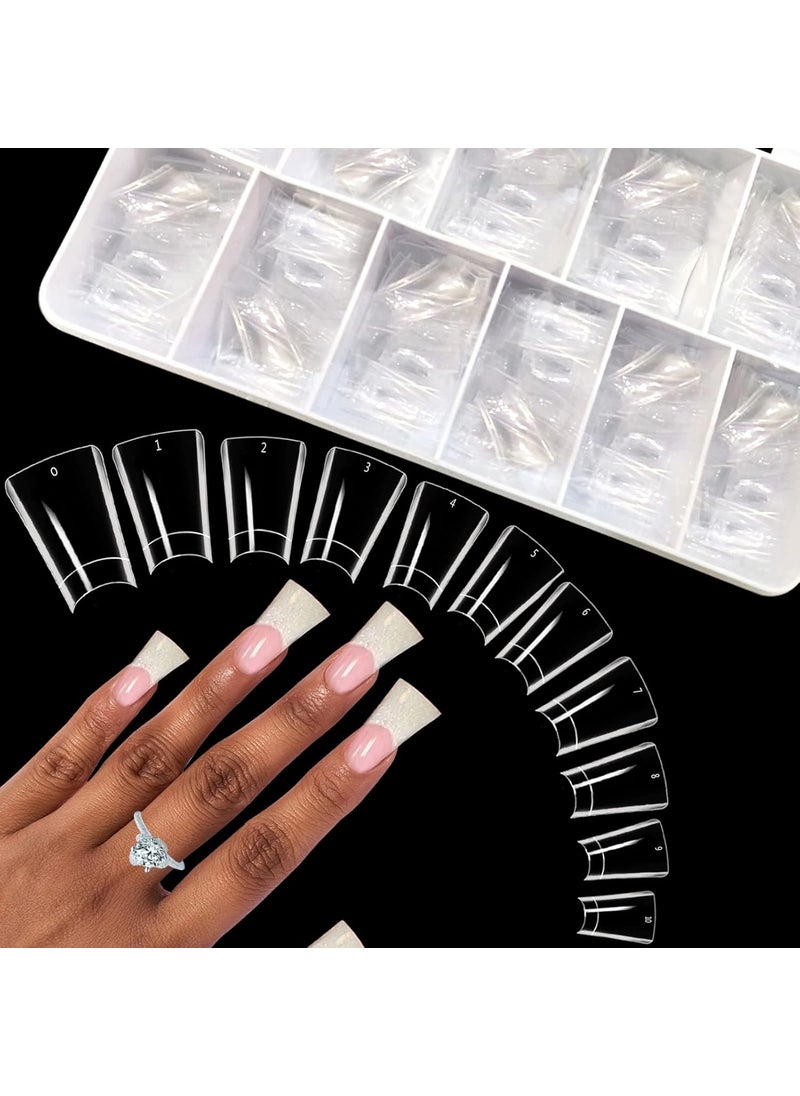550PCS Duck Nail Tips for Acrylic Nails Professional, Clear Duck Feet Fan Flare Tips, Half Cover Duck Tip Nails Extra Short Curved French Fake Nail Extension Tips with Box 11 Sizes
