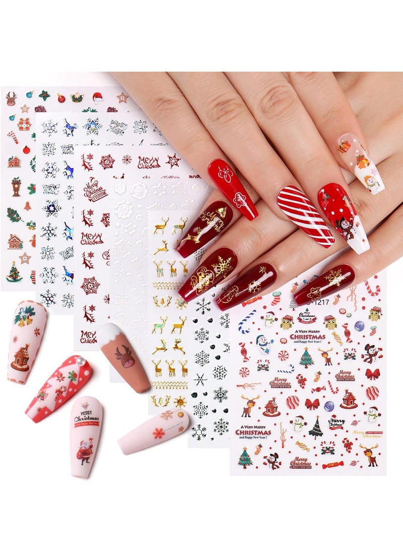 AIMEILI Christmas Nail Art Sticker 3D Snowflakes Nail Decals Colorful Snowmen Reindeer Bell Merry Christmas Tree Holiday Nail Stickers for Nail Art 40 Sheets