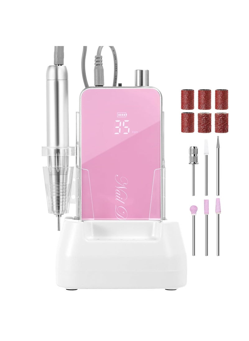Makartt Professional Nail Drill, 35000RPM Rechargeable Efile with Coreless Motor, Nouvella Electric Nail Filer Machine for Acrylic Gel Removal with Drill Bits Set, Pink