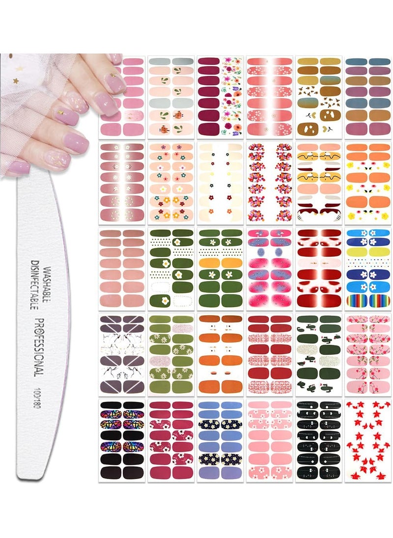 30 Sheets Flower Series Full Wraps Nail Polish Strips Stickers Self-Adhesive Nail Art Decals Stickers with Nail File Manicure Kit Nail Art for Women Girls
