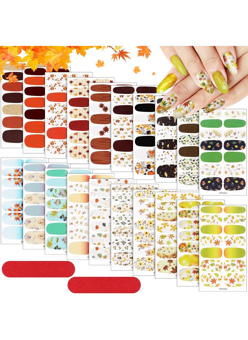 20 Sheets Fall Nail Stickers Decals EBANKU Maple Leaves Full Nail Art Wraps Self-Adhesive Thanksgiving Nail Polish Strip with Nail Files for Women Girls Nail Design