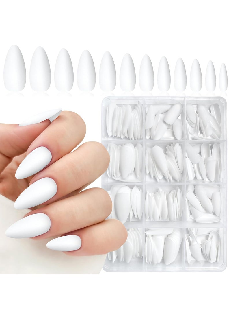 240PC Almond Press on Nails Medium Legnth Fake Nails Matte Amond Nails Press on Nail Short Stiletto White False Nail Tips Colored Artificial Fingernail & Nail Glue Ahdesive Tabs for Women
