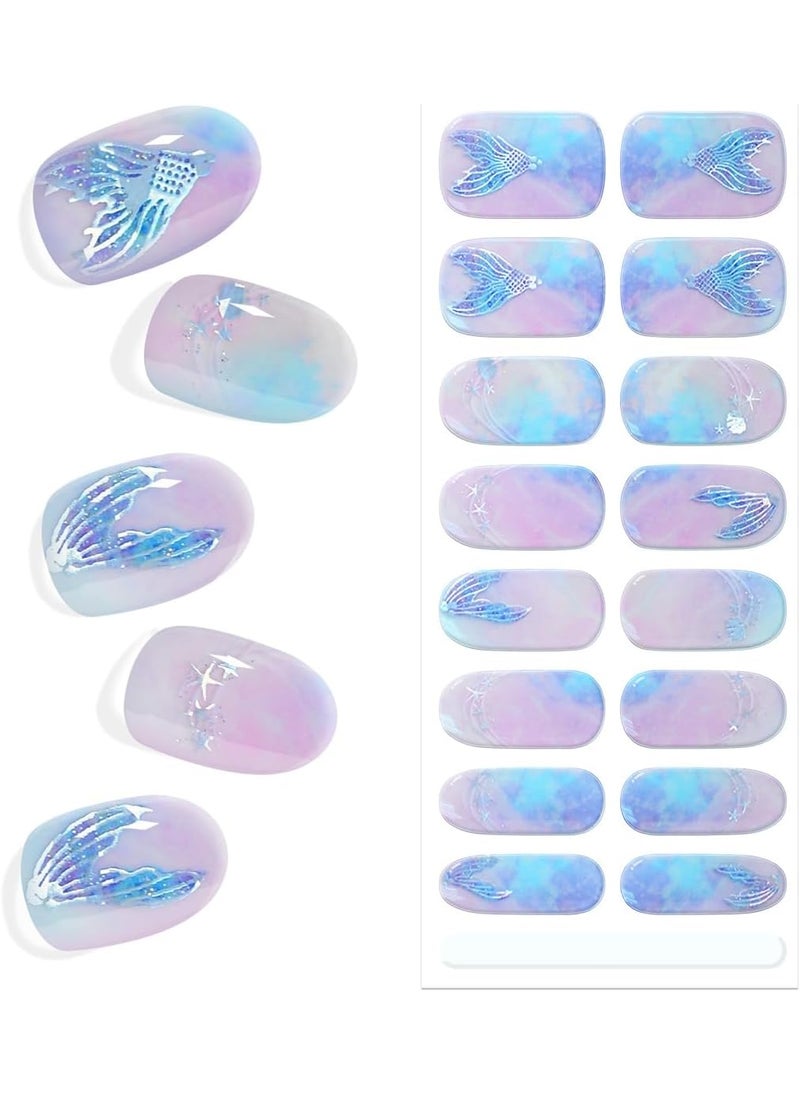 Semi Cured Gel Nail Strips, Gel Nail Polish Stickers Works with Any Nail Lamps Salon-Quality Long Lasting UV Gel Wraps for Women (Mermaid Legend Q27)