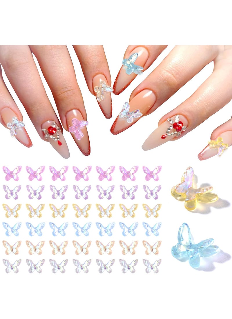 OIIKI 300pcs Butterfly Nail Charms, Cute 3D Double Layer Butterfly Nail Glitter Charm for Nail Art Decorations