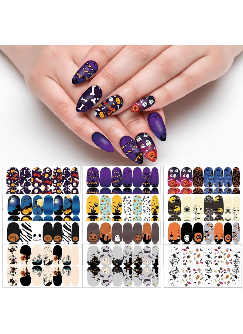 TailaiMei 12 Sheets Halloween Nail Wraps Stickers Nail Polish Strips Self-Adhesive Full Wraps with 2 pcs Nail Files for DIY Nail Art Decals (Specter Style)