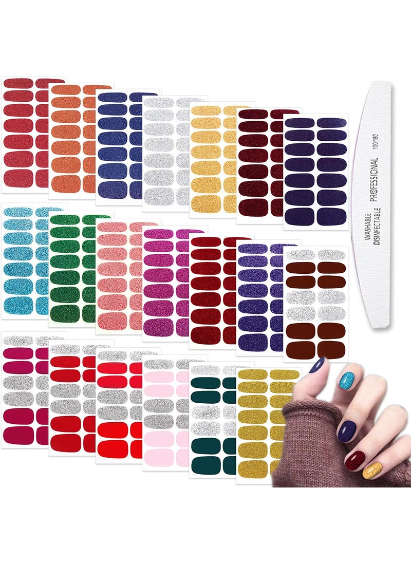 WOKOTO 20 Sheets Multicolor Glitter Solid Nail Wraps for Women Girls Nail Art
